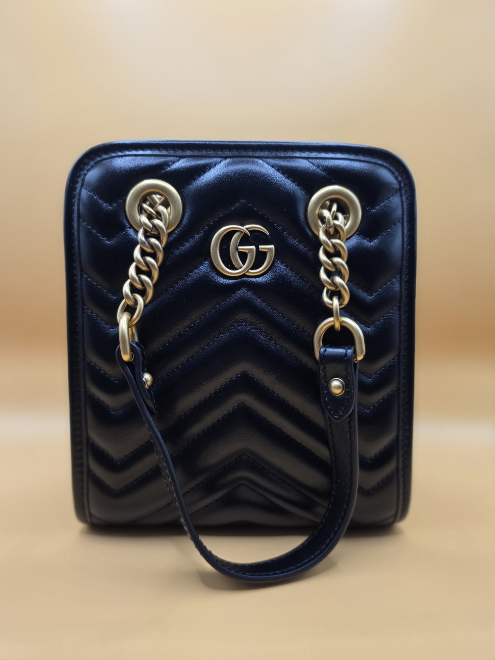 Gucci Black Marmont Quilted Chevron Mini Crossbody/handbag with Gold Hardware